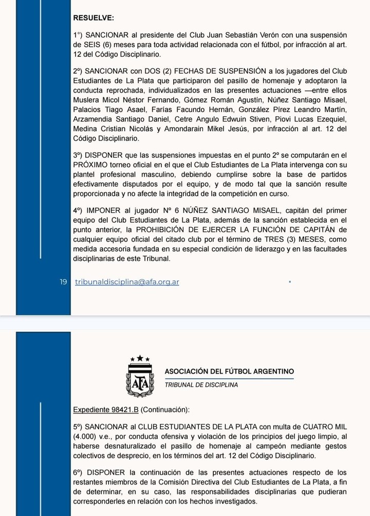 La sanction pour Estudiantes.