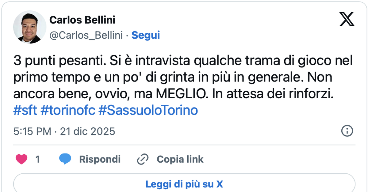 Sassuolo-Torino 0-1 : des réactions passionnantes sur les réseaux sociaux ! "Une victoire précieuse en attendant les renforts."