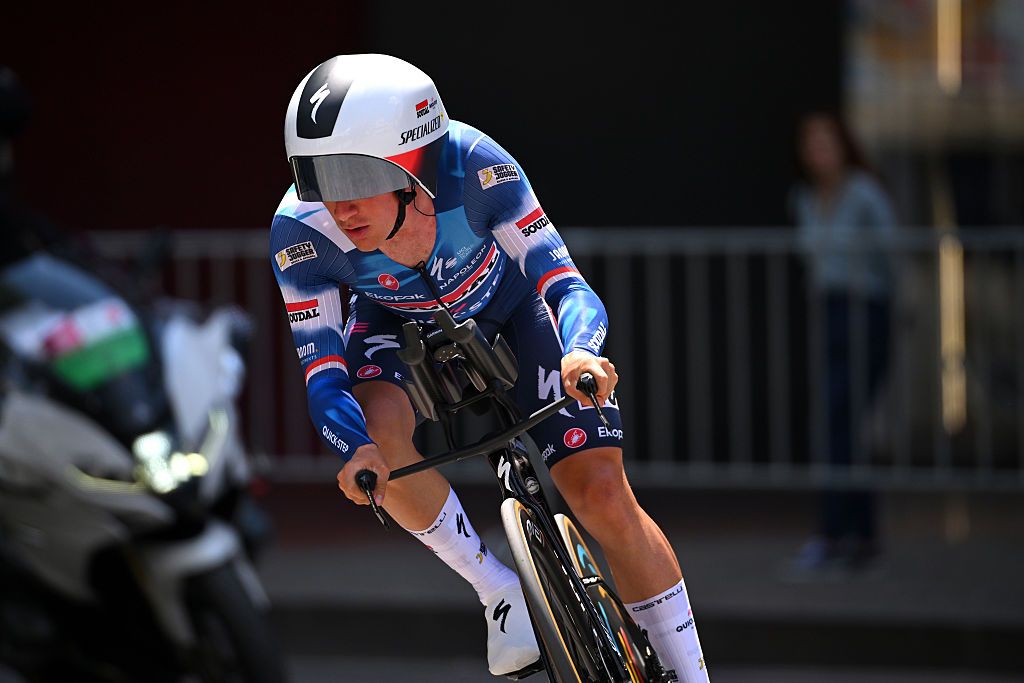 TIRANA, ALBANIA - MAY 10: Ethan Hayter of Great Britain and Team Soudal Quick-Step competes during the 108th Giro d&amp;apos;Italia 2025, Stage 2 a 13.7km individual time trial stage from Tirana to Tirana / #UCIWT / on May 10, 2025 in Tirana, Albania. (Photo by Tim de Waele/Getty Images)