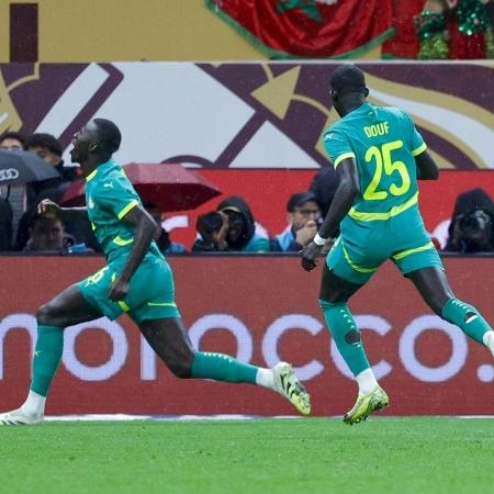 Pape Gueye, du Sénégal, célèbre un but contre le Maroc en finale de la Coupe d'Afrique des Nations
