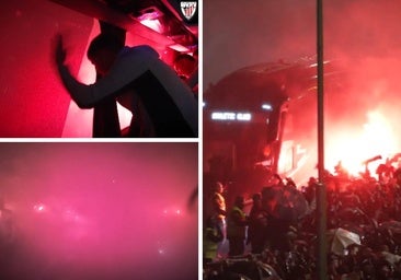 Les joueurs de l'Athletic vivant le spectaculaire accueil de la part des supporters