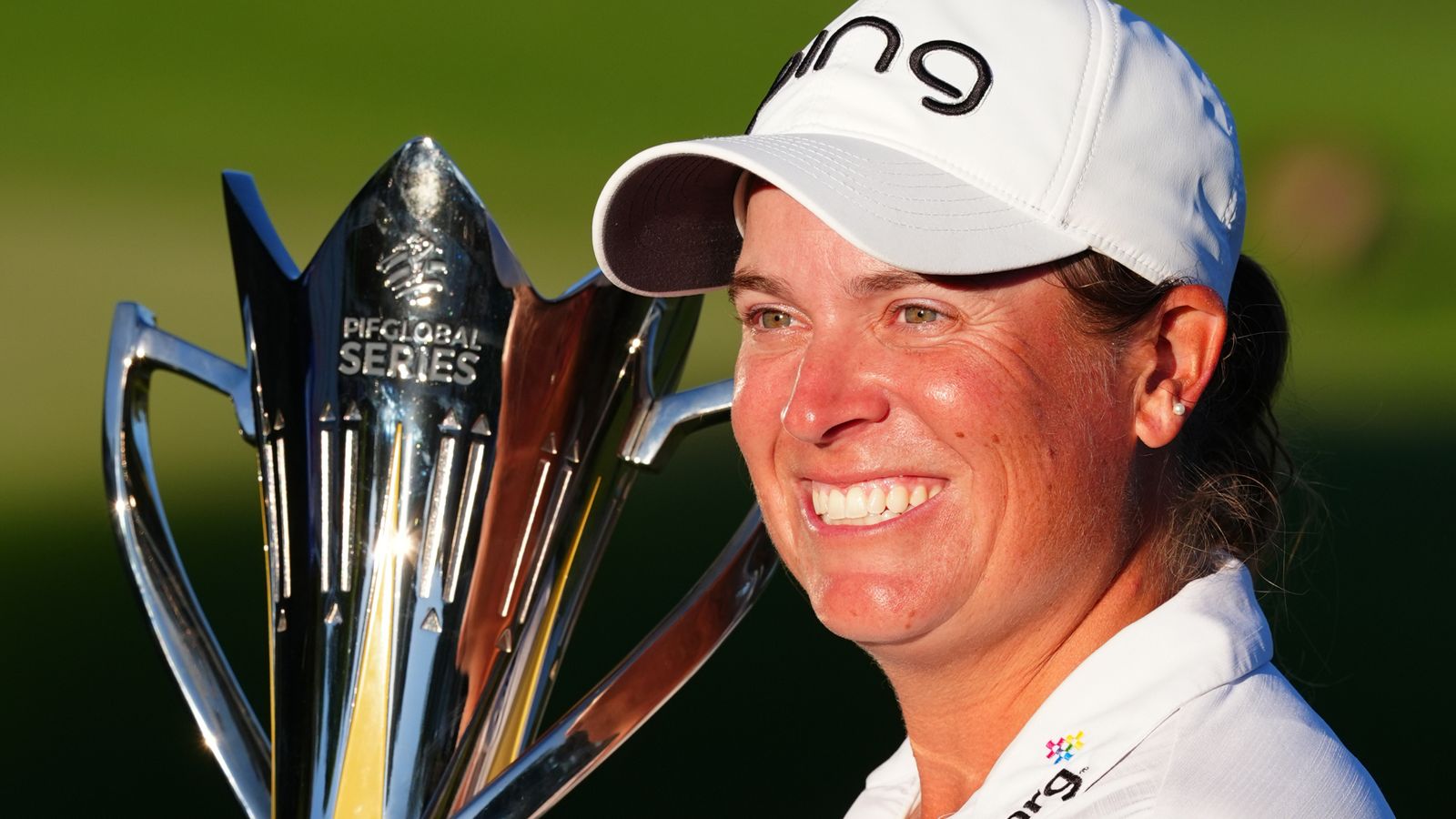 LAS VEGAS, NV - APRIL 05: LPGA golfer Lauren Coughlin poses with the trophy after winning the Aramco Championship on April 5, 2026, at Shadow Creek Golf Course in Las Vegas, Nevada. (Photo by Brian Spurlock/Icon Sportswire) (Icon Sportswire via AP Images)