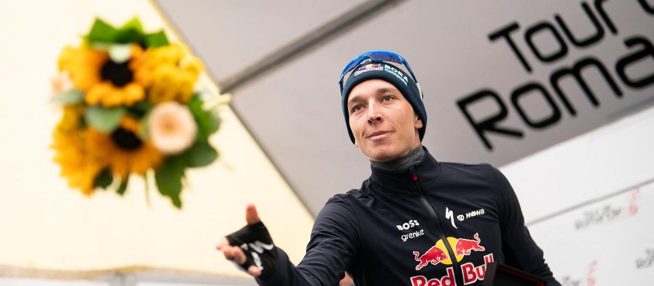 Florian Lipowitz lors de la remise des prix du Tour de Romandie