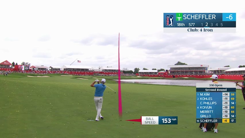 Scottie Scheffler drains 5-foot putt for birdie on No. 18