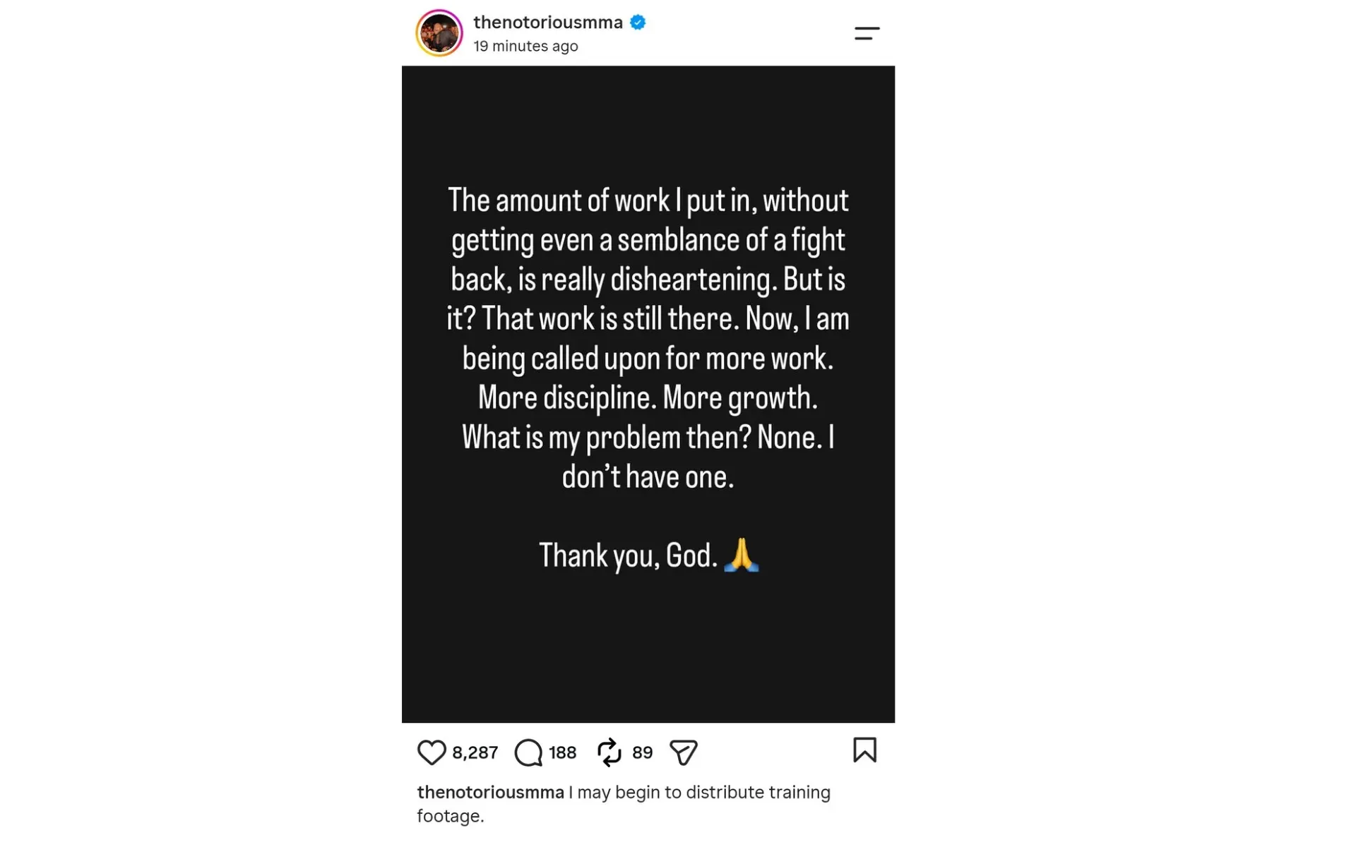 Capture d'écran du post Instagram de Conor McGregor