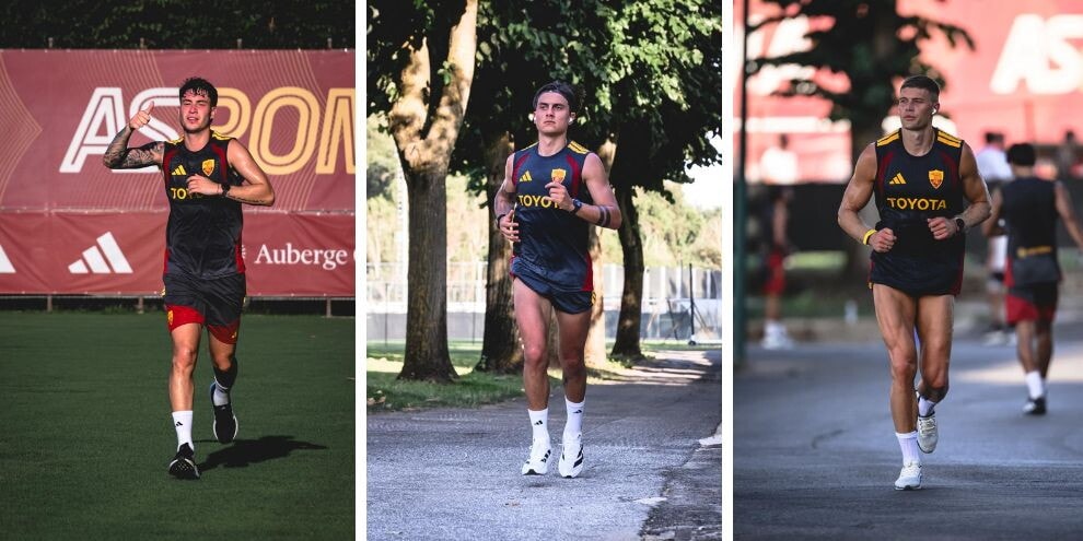 Joueurs de la Roma pendant l'entraînement