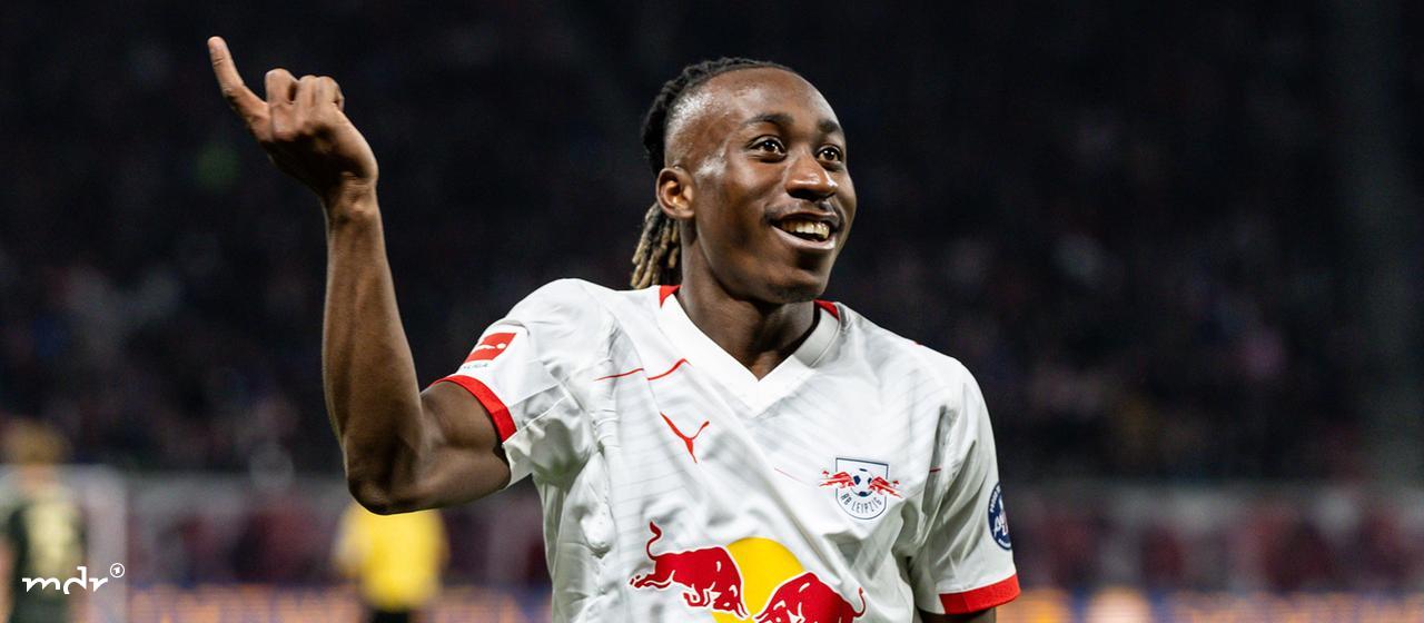 Yan Diomande, jeune attaquant ivoirien, lors d’un entraînement ou d’un match, avec Leipzig.