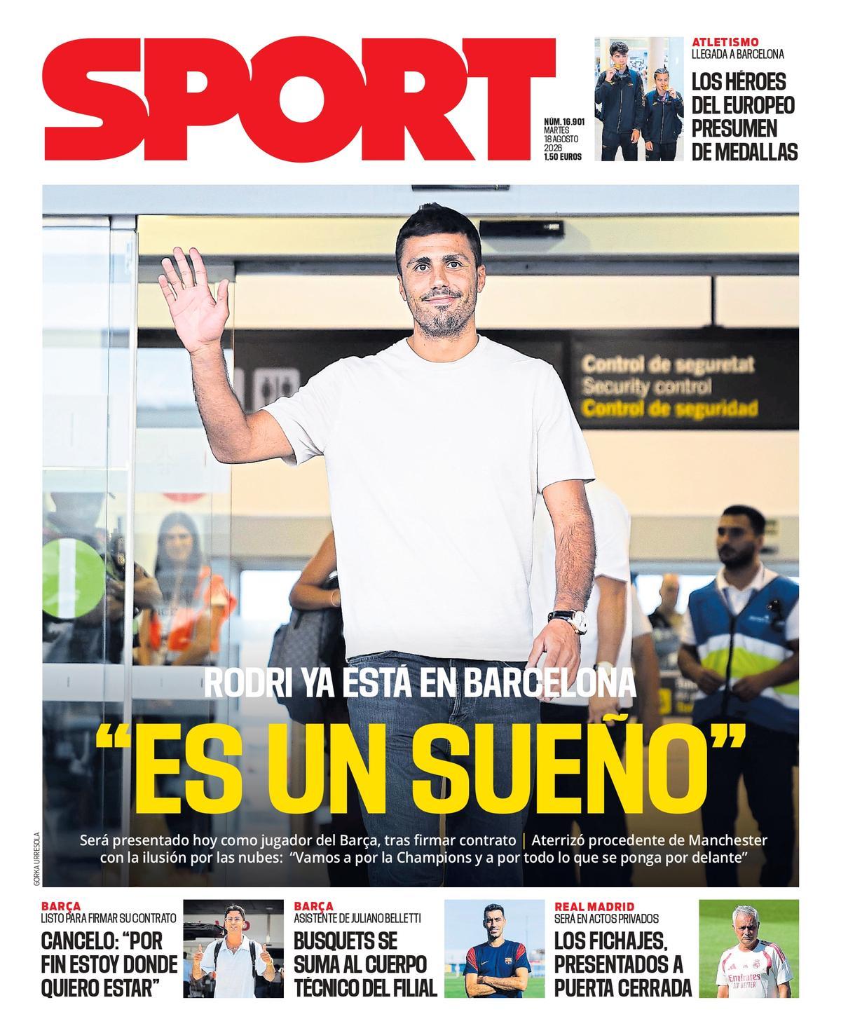 Rodri, nouveau milieu du Barça, à son arrivée à Barcelone