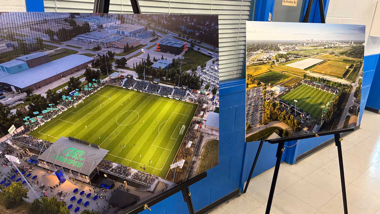 Two images of what the new football stadium will look like.