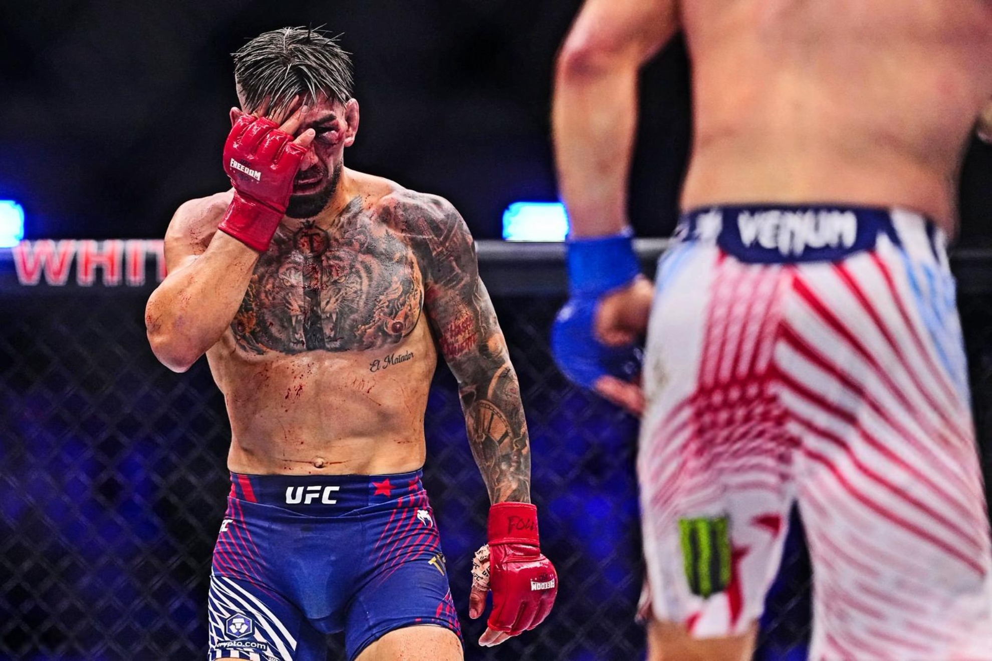 Ilia Topuria, lors du combat contre Gaethje.