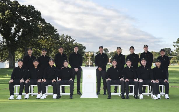 L’équipe internationale pour la Presidents Cup 2026. (Avec Ryan Fox, Nouvelle-Zélande, au premier rang, deuxième à partir de la droite)