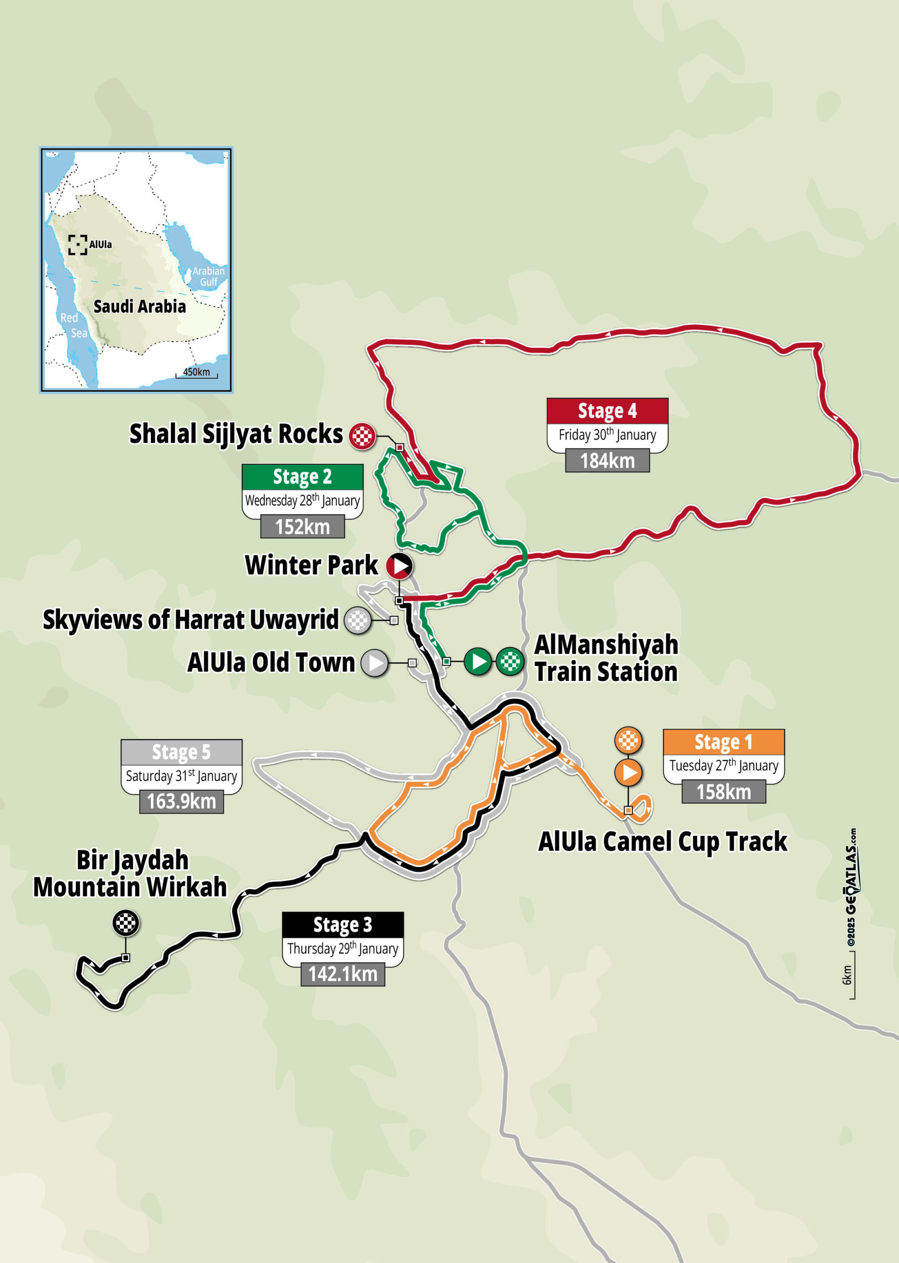 Tour d'AlUla 2026 : Découvrez tous les dénivelés !