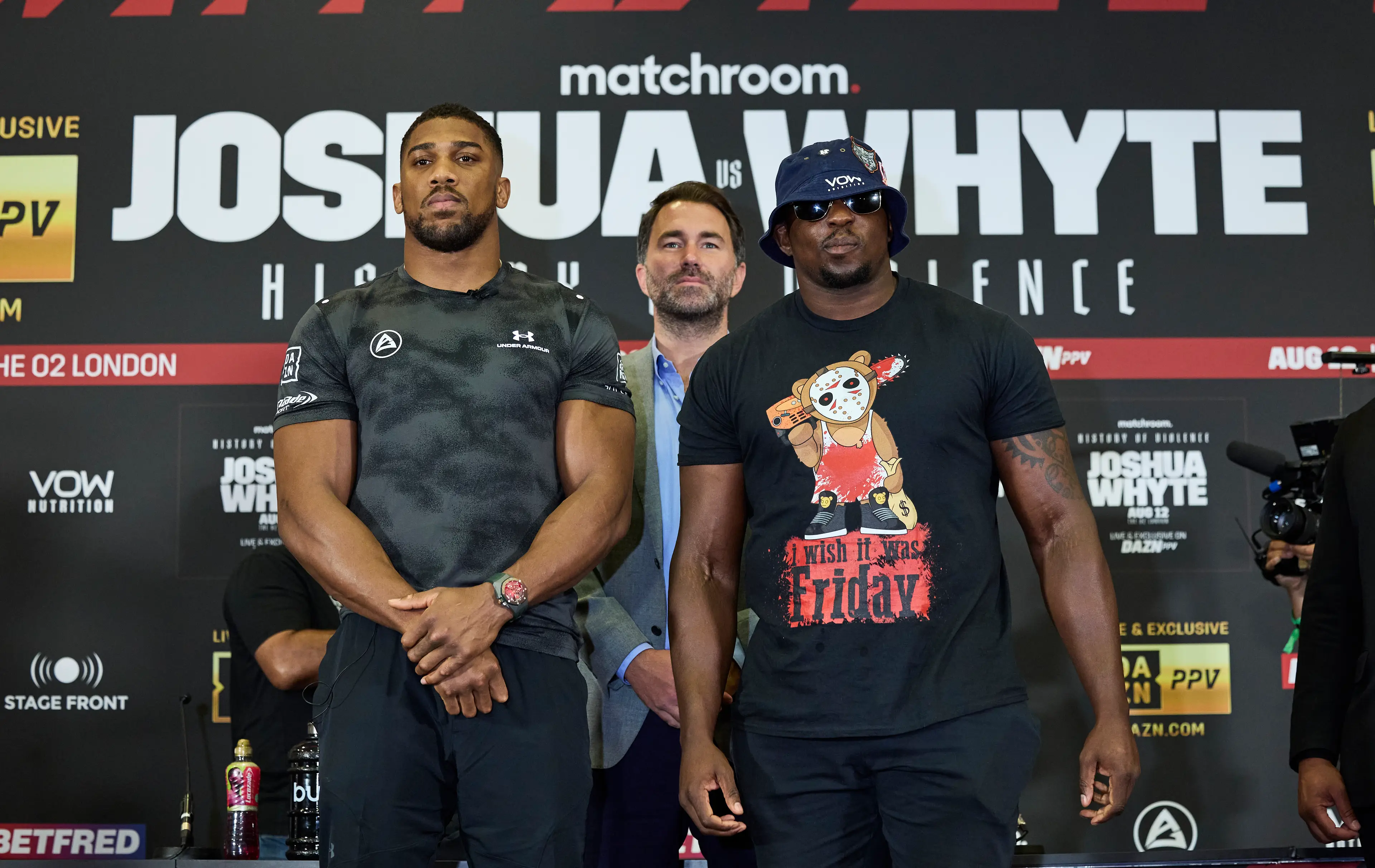 Anthony Joshua et Dillian Whyte devaient se retrouver pour un rematch professionnel jusqu'à ce que ce dernier échoue à un contrôle anti-dopage. Image : Getty