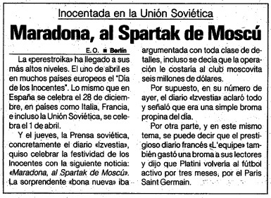 Article du journal MARCA du 3 avril 1988.